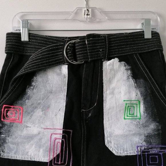 Forever 21 Womens Black Belted Flap Pocket Square Circle Mini Skirt Size S - Picture 2 of 8